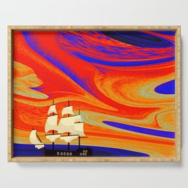 Sky Colorful swirl abstract orange and blue  Serving Tray