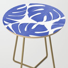 Blue Monstera Leaves White Background - Blue and White #decor #society6 #buyart Side Table