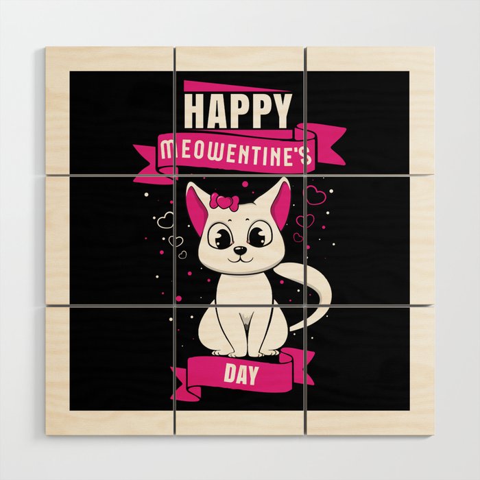 Pet Cat Animal Hearts Meow Happy Valentines Day Wood Wall Art