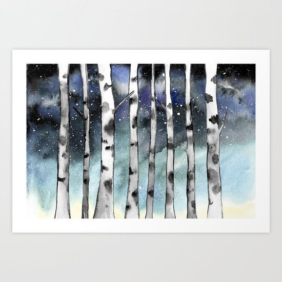 Birch Shadows In Winter Art Print