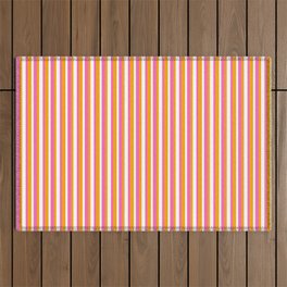 [ Thumbnail: Orange, Hot Pink, and White Colored Striped Pattern Outdoor Rug ]