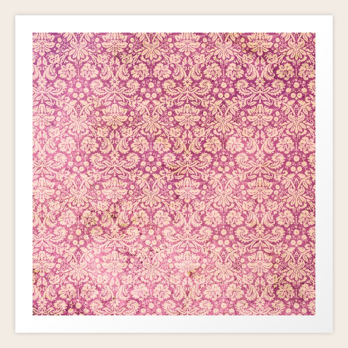 Vintage Antique Pink Rose Wallpaper Pattern Art Print By Dec02