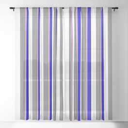 [ Thumbnail: Eyecatching Blue, Plum, Grey, White, and Black Colored Lines Pattern Sheer Curtain ]