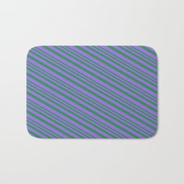 [ Thumbnail: Sea Green and Purple Colored Lined Pattern Bath Mat ]