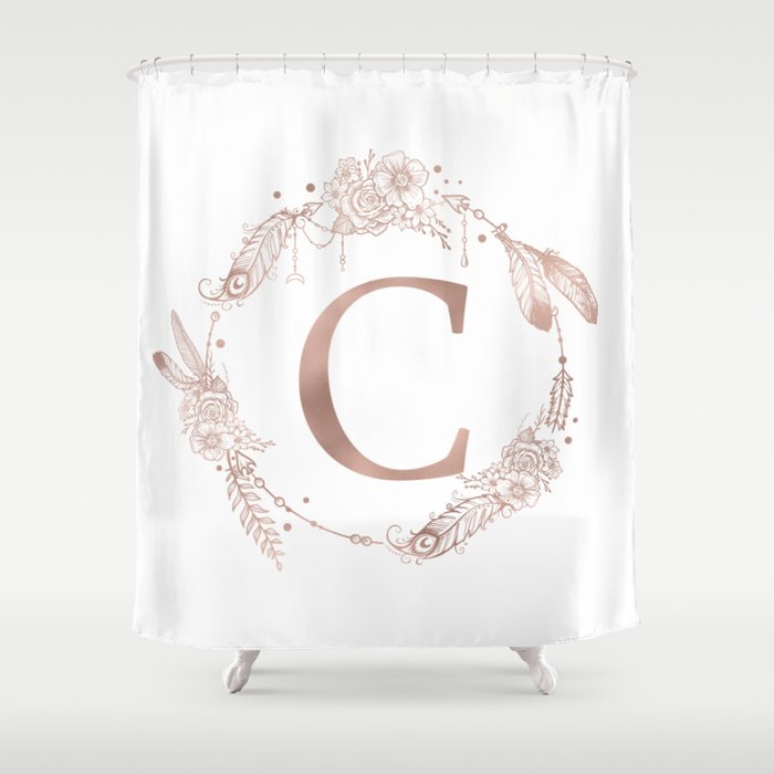 Letter C Rose Gold Pink Initial Monogram Shower Curtain