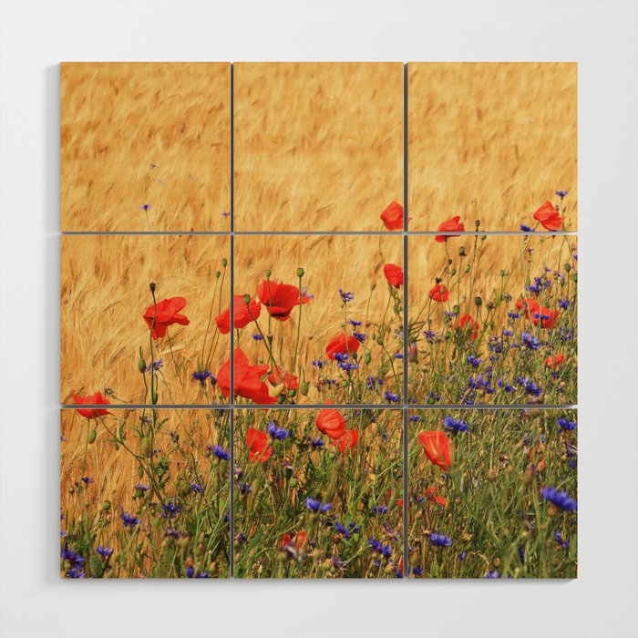 Fields of Wheat, Poppies and Cornflowers Wood Wall Art
