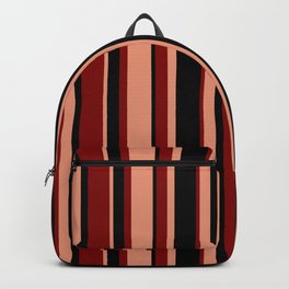 [ Thumbnail: Dark Salmon, Black & Maroon Colored Pattern of Stripes Backpack ]