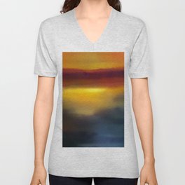 Cool Warm Moody Sunset Modern Abstract V Neck T Shirt