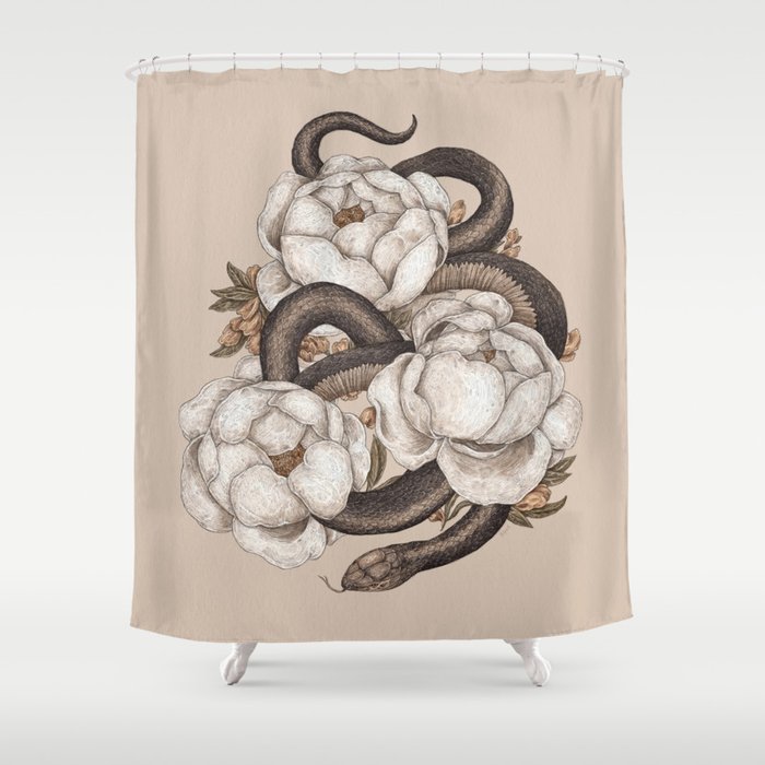 Snake and Peonies Shower Curtain