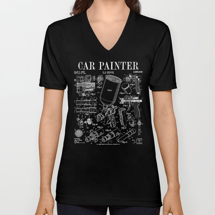 Car Automotive Painter Paint Spray Gun Vintage Patent Print V Neck T Shirt