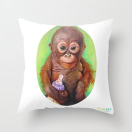 Budi the Rescued Baby Orangutan Throw Pillow