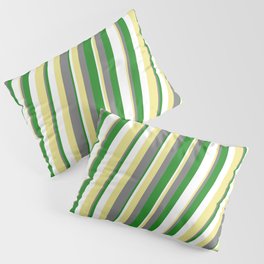 [ Thumbnail: Tan, Gray, Forest Green, and White Colored Stripes Pattern Pillow Sham ]