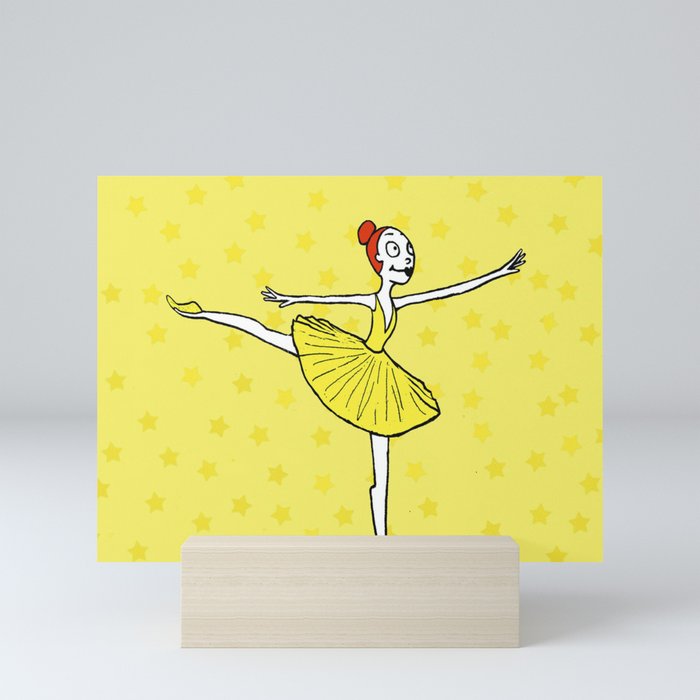 Ballet girl yellow arabesque Mini Art Print