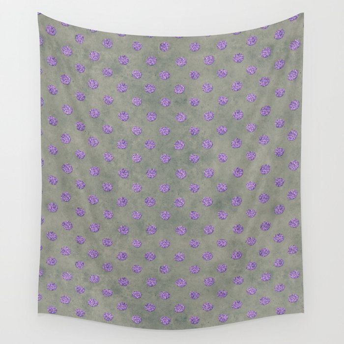 Purple Glitter Dots on Grunge Gray Wall Tapestry