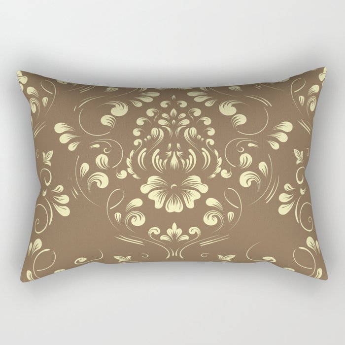 Beige Floral Damask  Pattern on  Chocolate Background  Rectangular Pillow