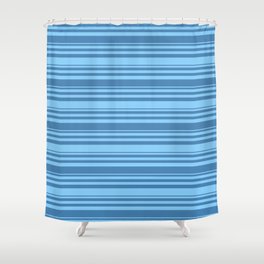 [ Thumbnail: Blue and Light Sky Blue Colored Lines Pattern Shower Curtain ]