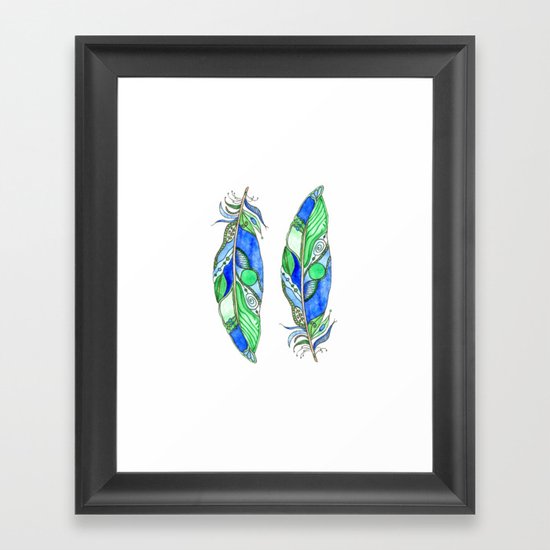 Bohemian Spirit Feathers - Blue & Green Framed Art Print