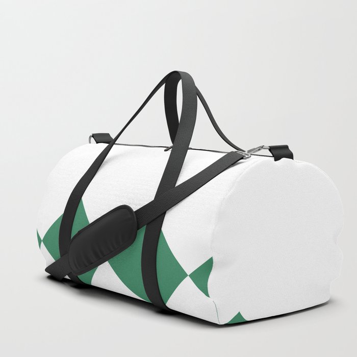Christmas Green Diamond Checkered and Solid White Horizontal Split   Duffle Bag