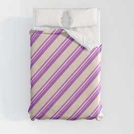 [ Thumbnail: Orchid and Beige Colored Lined Pattern Duvet Cover ]
