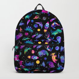 Dinosaur Astronauts In Space Pink Watercolor Pattern Backpack