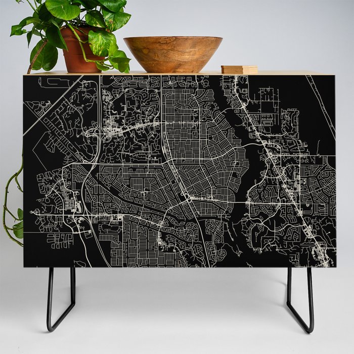 USA, Port St. Lucie - Black and White City Map Credenza