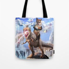 Fox Riding Dinosaur Tote Bag