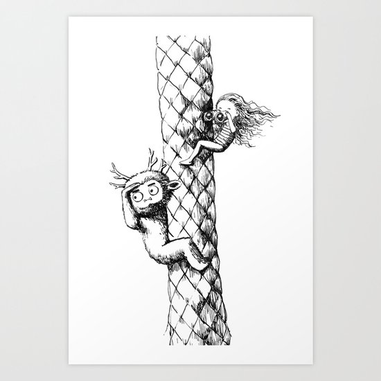 Girl and a monster Art Print