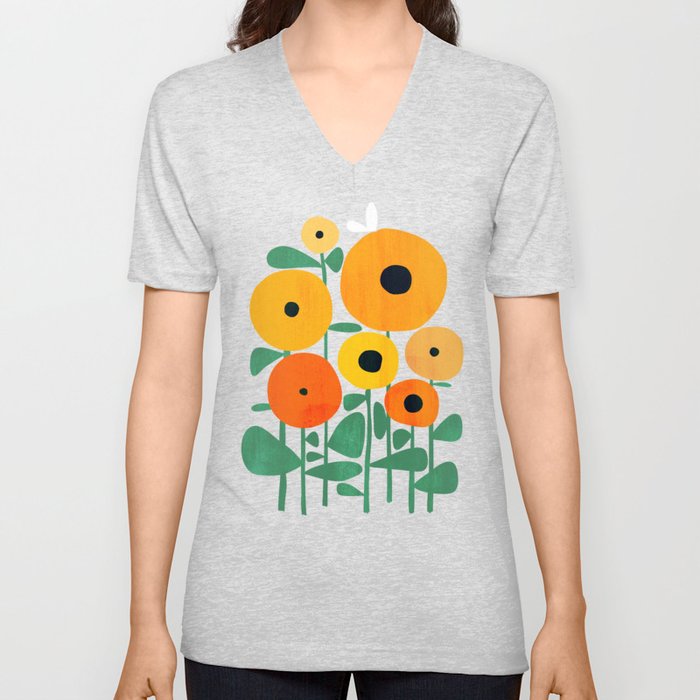 Sunflower and Bee Unisex V-Ausschnitt