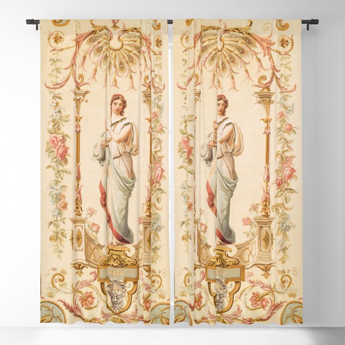 French Aubusson Antique Tapestry Print Blackout Curtain By