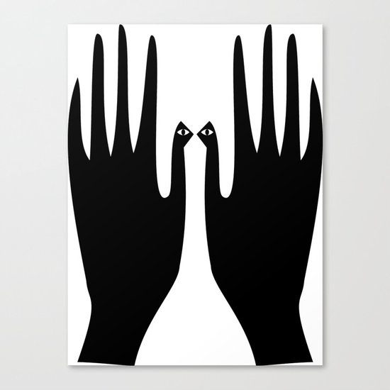 Hand bird, simple black print. Canvas Print