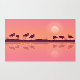 Flamingos on Riverbank Canvas Print