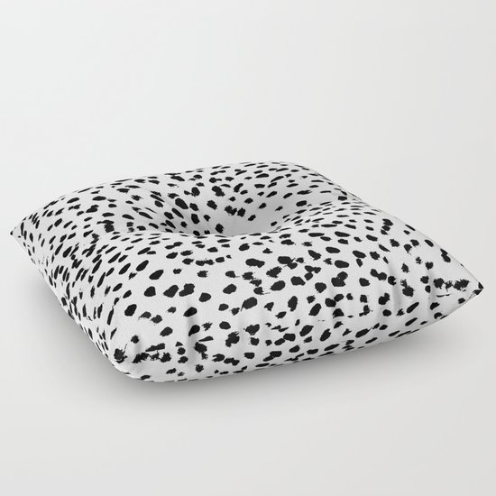 Nadia - Black and White, Animal Print, Dalmatian Spot, Spots, Dots, BW Floor Pillow