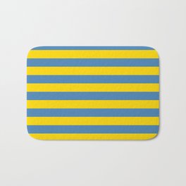 [ Thumbnail: Yellow and Blue Colored Stripes/Lines Pattern Bath Mat ]