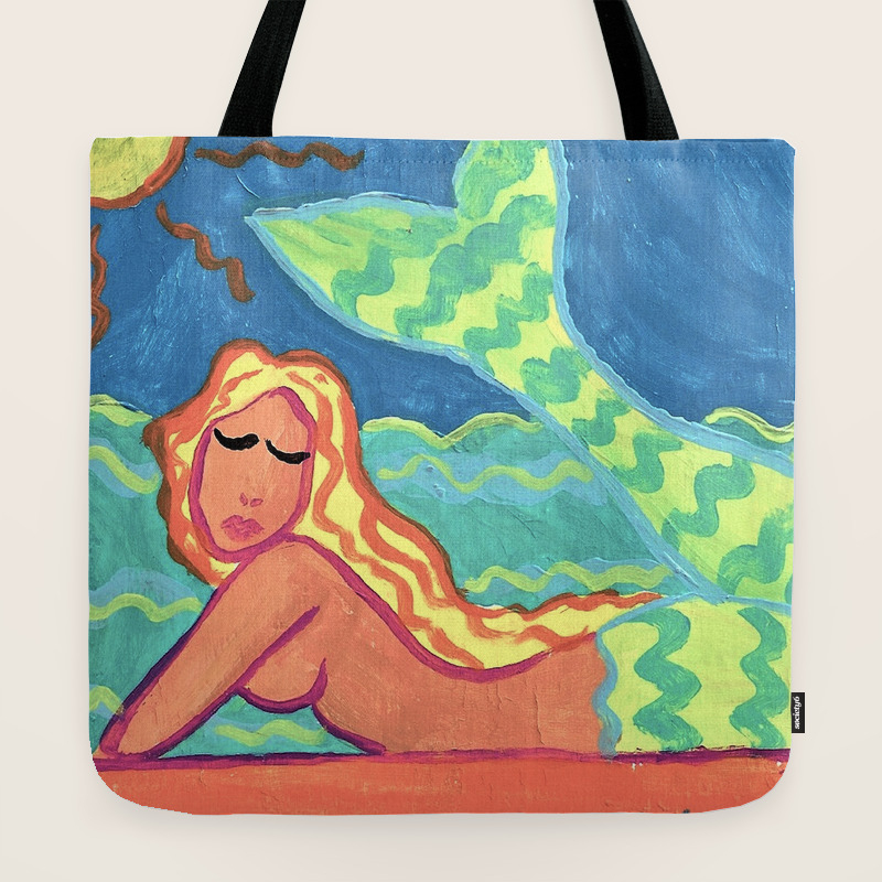 Sunbathing Mermaid Abstract Acrylic Painting Tote Bag By Jackieludtke Society6