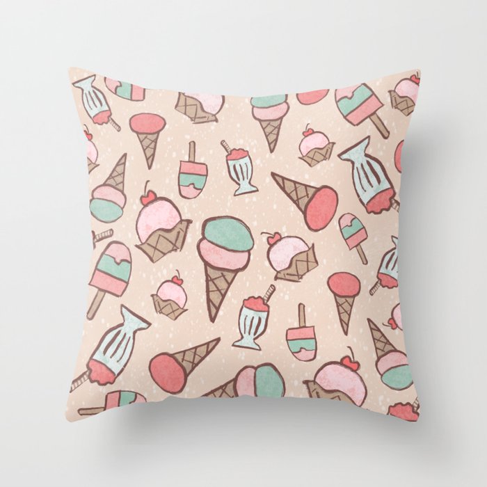 Cute ice cream pattern salmon Throw Pillow