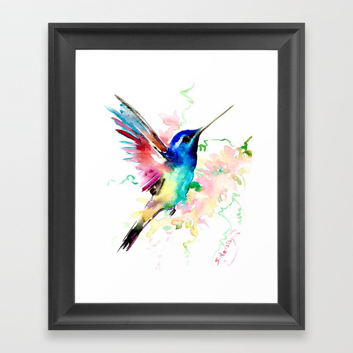 Hummingbird Blue Turquoise Pink Framed Art Print By
