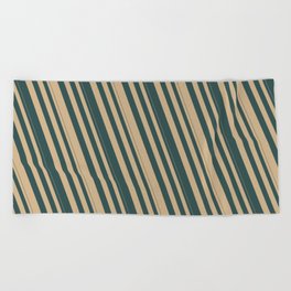 [ Thumbnail: Tan & Dark Slate Gray Colored Stripes/Lines Pattern Beach Towel ]