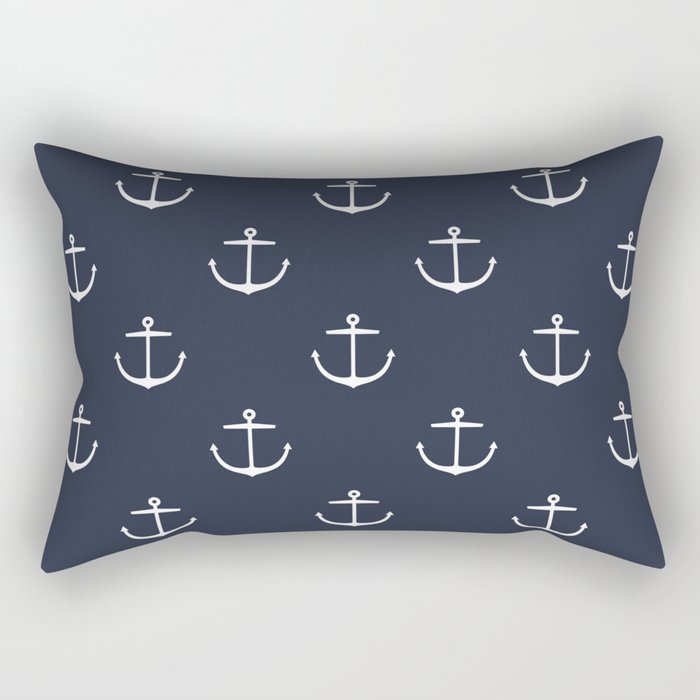 Yacht style. Anchor. Navy blue. Rectangular Pillow