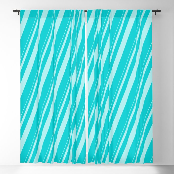 Turquoise & Dark Turquoise Colored Stripes Pattern Blackout Curtain