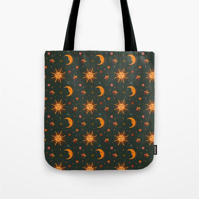 Folk Moon and Star Print in Teal Tote Bag