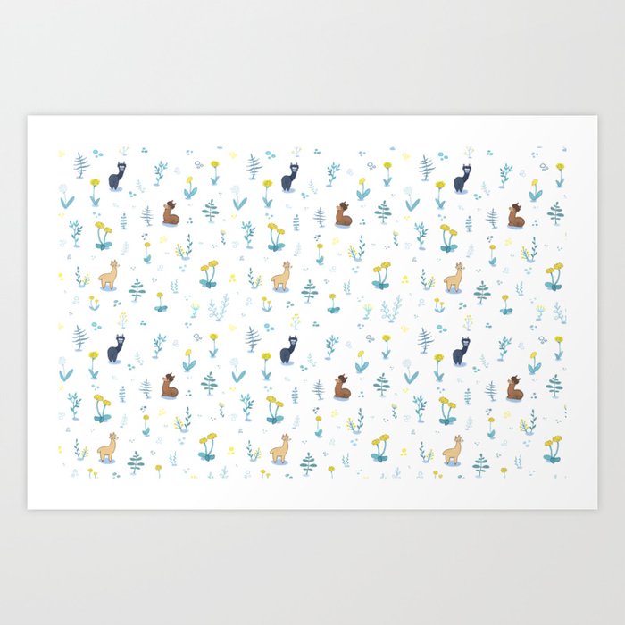 Alpacas and Dandelion Pattern Art Print