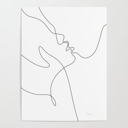 Line art drawing - minimalist kiss. Poster