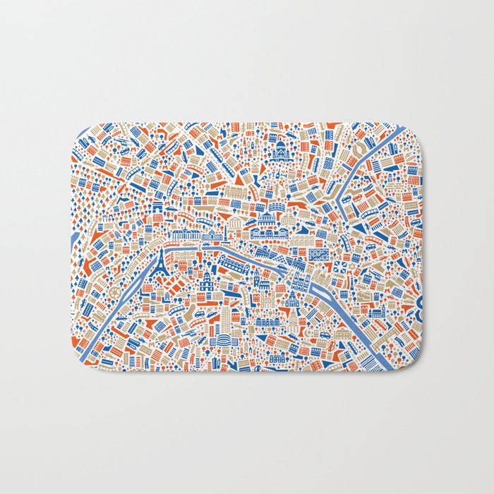 Paris City Map Poster Bath Mat