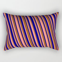 [ Thumbnail: Blue, Brown & Salmon Colored Stripes Pattern Rectangular Pillow ]