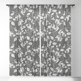 Tropical moody and dark floral pattern with dots Sheer Curtain