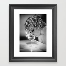Jazz Age Blond Sipping Champagne black and white photograph / photography Framed Art Print