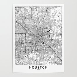 Houston White Map Poster