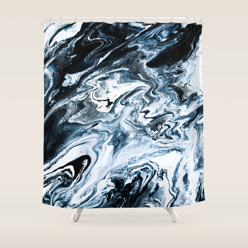 M A R B L E Dark Blue White Shower Curtain By Patternization