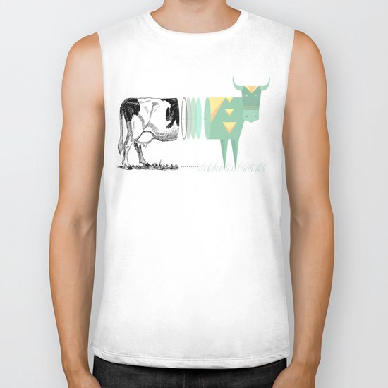 the black and white cow who wanted to be colorfully geometric Biker Tank
