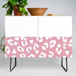 White Leopard Print Lace Horizontal Split on Blush Pink Credenza